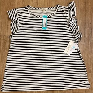 Nine Britton Striped Ruffle Sleeve Tee